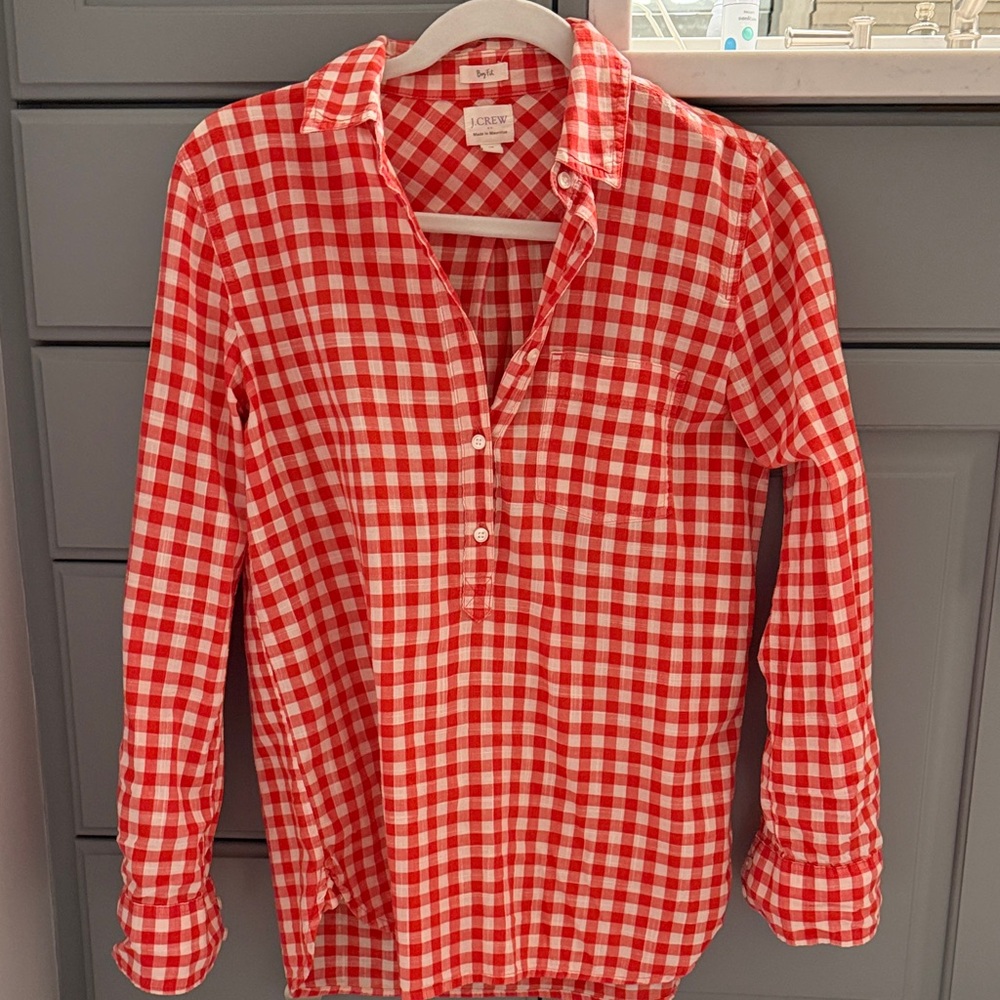 J. Crew Red and White Checkered Shirt